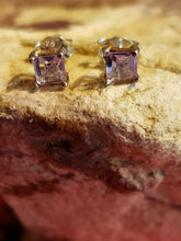 Load image into Gallery viewer, AMETHYST MINI POST EARRINGS - 4mm SQUARE