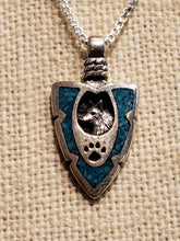 Load image into Gallery viewer, TURQUOISE CHIP INLAY ARROWHEAD PENDANT- SMALL - Wolf, Eagle or Bear