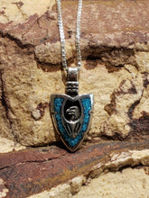 Load image into Gallery viewer, TURQUOISE CHIP INLAY ARROWHEAD PENDANT- SMALL - Wolf, Eagle or Bear