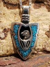 Load image into Gallery viewer, TURQUOISE CHIP INLAY ARROWHEAD PENDANT- SMALL - Wolf, Eagle or Bear
