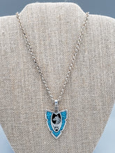 Load image into Gallery viewer, LARGE TURQUOISE CHIP INLAY ARROWHEAD PENDANT FEATURING WOLF
