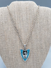 Load image into Gallery viewer, LARGE TURQUOISE CHIP INLAY ARROWHEAD PENDANT FEATURING WOLF