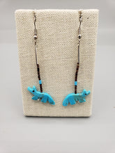 Load image into Gallery viewer, TURQUOISE FETISH WOLF EARRINGS - NAVAJO - RUNNING BEAR