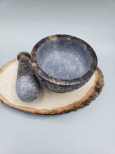 Load image into Gallery viewer, FLORAL CARVED SOAPSTONE MORTAR &amp; PESTLE
