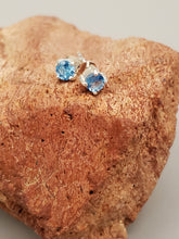 Load image into Gallery viewer, BLUE TOPAZ MINI POST EARRINGS - 4MM ROUND
