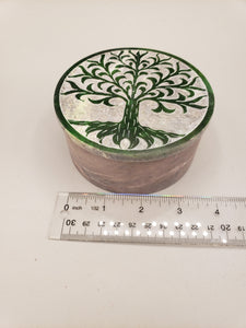 TREE OF LIFE SOAPSTONE BOX - GREEN ROUND