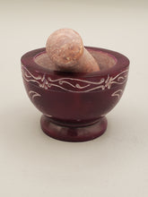Load image into Gallery viewer, TRIPLE MOON WITH PENTACLE  MORTAR &amp; PESTLE- PURPLE SOAPSTONE
