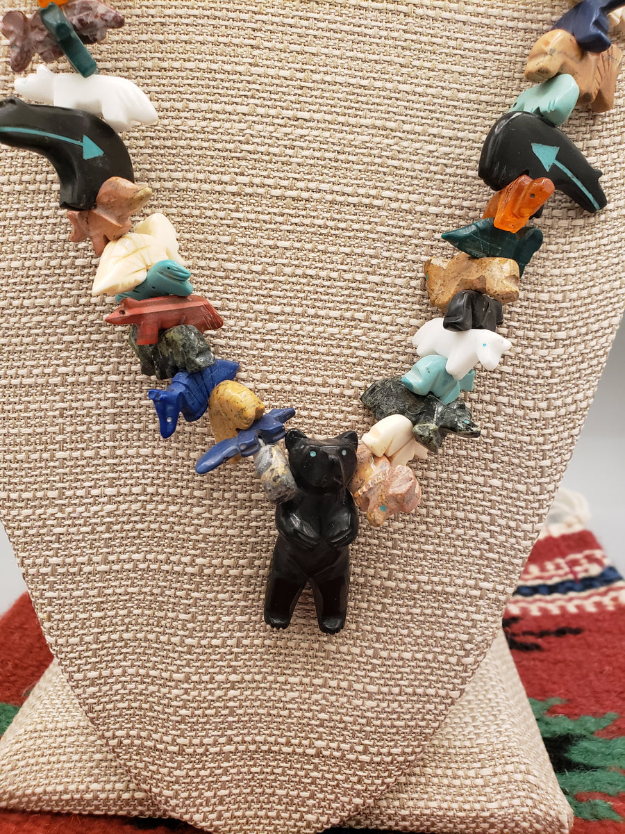 SOUTHWESTERN HAND CARVED on sale BEAR DANCER MULTI ANIMAL FETISH NECKLACE