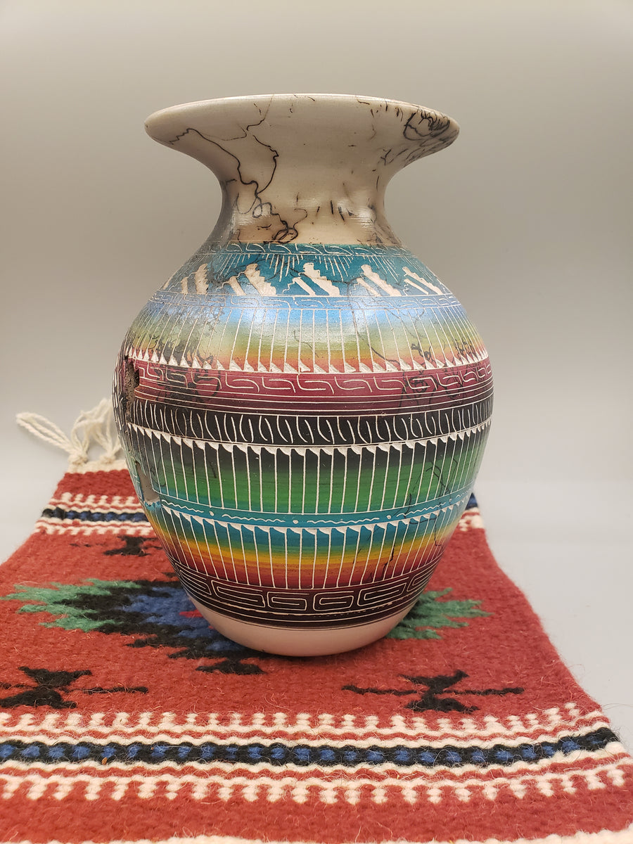 Native American Pottery Horse Hair Vase Handmade Hand Painted Southwestern hot Home Decor Multicolor Navajo Indian Brandy George