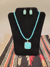 Load image into Gallery viewer, TURQUOISE SQUARE PENDANT ON 6MM BEADS - KINGMAN