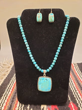 Load image into Gallery viewer, TURQUOISE SQUARE PENDANT ON 6MM BEADS - KINGMAN