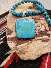 Load image into Gallery viewer, TURQUOISE SQUARE PENDANT ON 6MM BEADS - KINGMAN