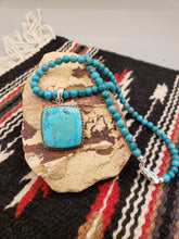 Load image into Gallery viewer, TURQUOISE SQUARE PENDANT ON 6MM BEADS - KINGMAN
