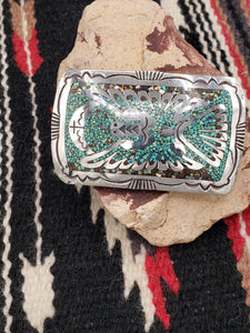 TURQUOISE CHIP INLAY BELT BUCKLE - GIBSON GENE