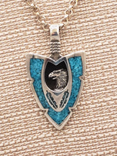 Load image into Gallery viewer, LARGE TURQUOISE CHIP INLAY ARROWHEAD PENDANT FEATURING EAGLE

