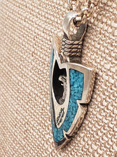 Load image into Gallery viewer, LARGE TURQUOISE CHIP INLAY ARROWHEAD PENDANT FEATURING EAGLE
