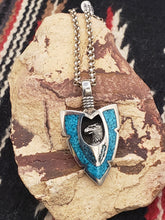 Load image into Gallery viewer, LARGE TURQUOISE CHIP INLAY ARROWHEAD PENDANT FEATURING EAGLE