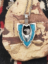 Load image into Gallery viewer, LARGE TURQUOISE CHIP INLAY ARROWHEAD PENDANT FEATURING EAGLE