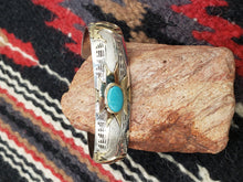 Load image into Gallery viewer, Turquoise Sterling Silver & 12KGF HORSE CUFF BRACELET - GENEVIEVE JONES