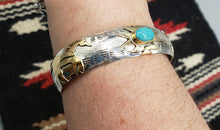 Load image into Gallery viewer, Turquoise Sterling Silver & 12KGF HORSE CUFF BRACELET - GENEVIEVE JONES