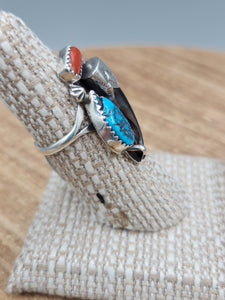 TURQUOISE  & CORAL RING - SIZE 6.75