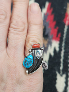 TURQUOISE  & CORAL RING - SIZE 6.75