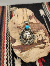 Load image into Gallery viewer, TURQUOISE & BEAR FACE OVAL PENDANT NECKLACE - DARRELL MORGAN