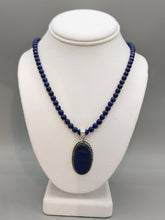 Load image into Gallery viewer, LAPIS PENDANT ON 6MM BEADS - OVAL
