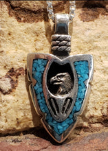 Load image into Gallery viewer, TURQUOISE CHIP INLAY ARROWHEAD PENDANT WITH EAGLE- MEDIUM