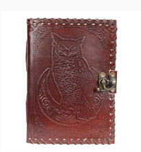 Load image into Gallery viewer, LEATHER LOCKING JOURNAL - OWL DESIGN
