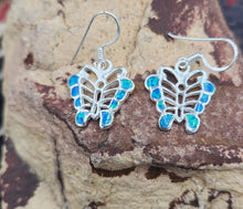 Load image into Gallery viewer, BLUE OPAL INLAY Butterfly Earrings
