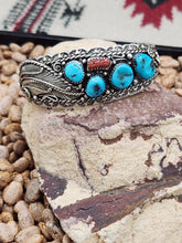 Load image into Gallery viewer, TURQUOISE &amp; CORAL VINTAGE CUFF BRACELET
