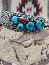 Load image into Gallery viewer, TURQUOISE &amp; CORAL VINTAGE CUFF BRACELET
