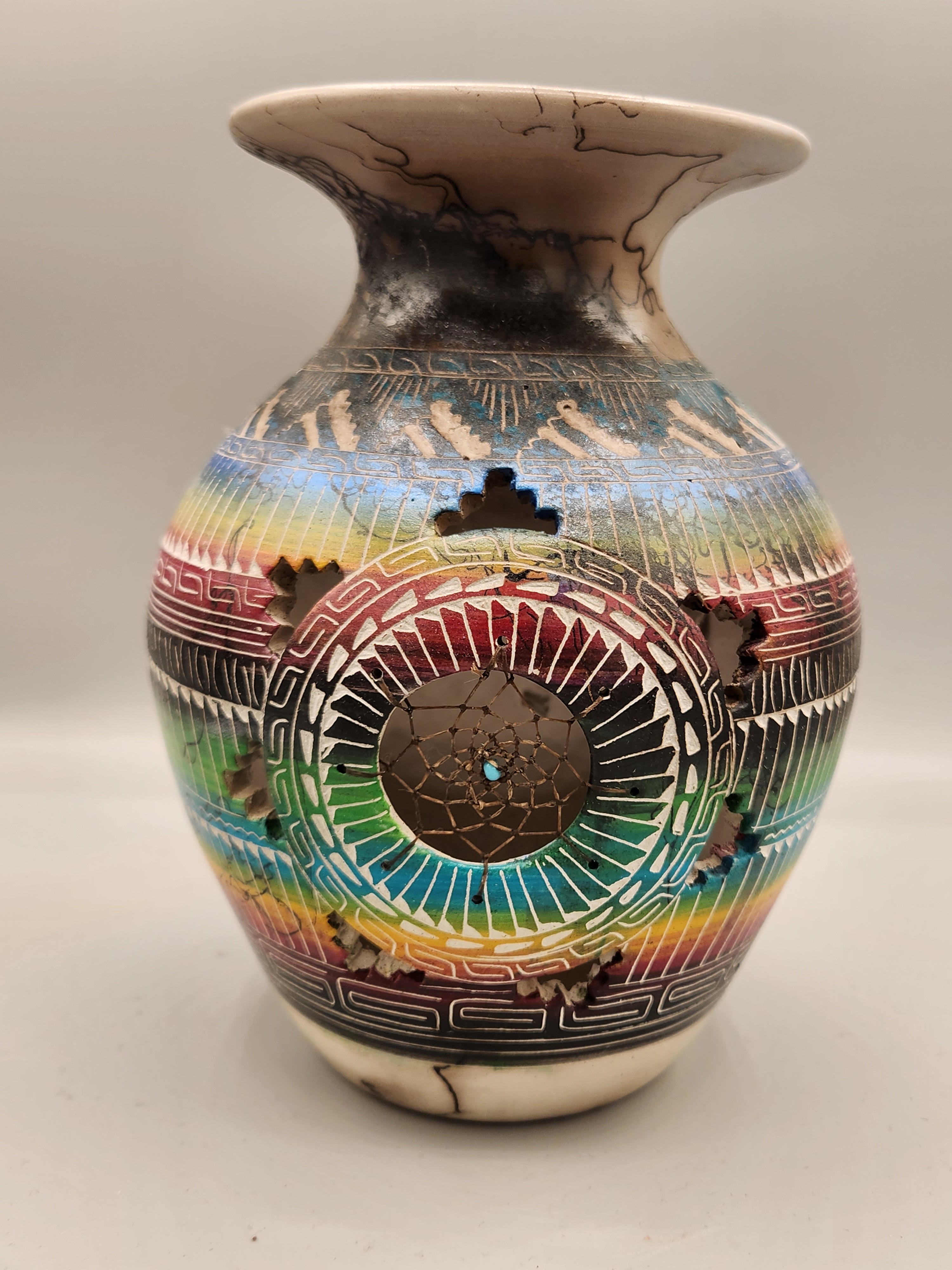 Native American Pottery Horse Hair Vase Handmade Hand Painted hotsell Southwestern Home Decor Multicolor Navajo Indian Brandy George