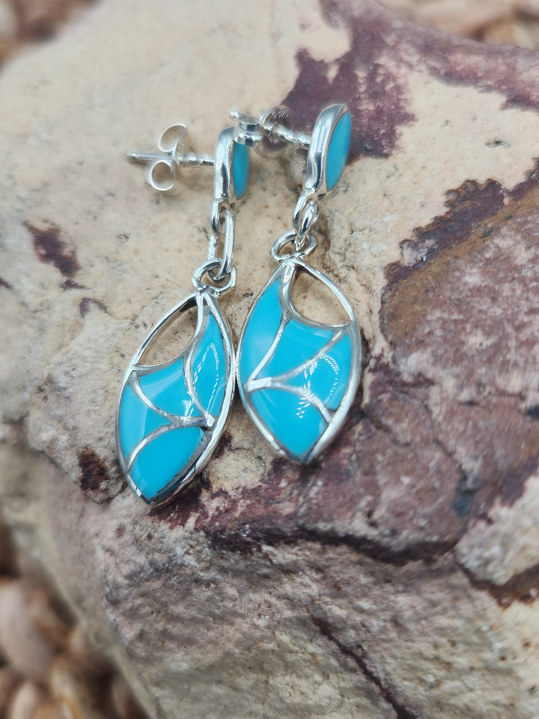 TURQUOISE INLAY ZUNI EARRINGS - FRANCIS LEEKYA