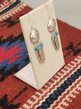 Load image into Gallery viewer, TURQUOISE SHIELD WITH 3 FEATHERS EARRINGS  - CATHY MARTIN
