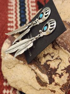 TURQUOISE BEAR PAW WITH 2 FEATHERS - EMERY SPENCER