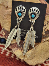 Load image into Gallery viewer, TURQUOISE BEAR PAW WITH 2 FEATHERS - EMERY SPENCER
