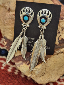 TURQUOISE BEAR PAW WITH 2 FEATHERS - EMERY SPENCER