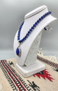 LAPIS TEARDROP PENDANT  ON 8MM BEADS - SAMUEL YELLOWHAIR