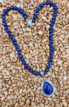 Load image into Gallery viewer, LAPIS TEARDROP PENDANT  ON 8MM BEADS - SAMUEL YELLOWHAIR
