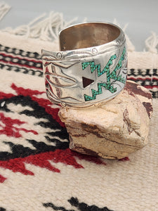TURQUOISE & CORAL CHIP INLAY CUFF BRACELET - ROBERT BECENTI