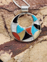 Load image into Gallery viewer, MULTI STONE INLAY CIRCLE PENDANT  - ZUNI - EMMA BOONEY
