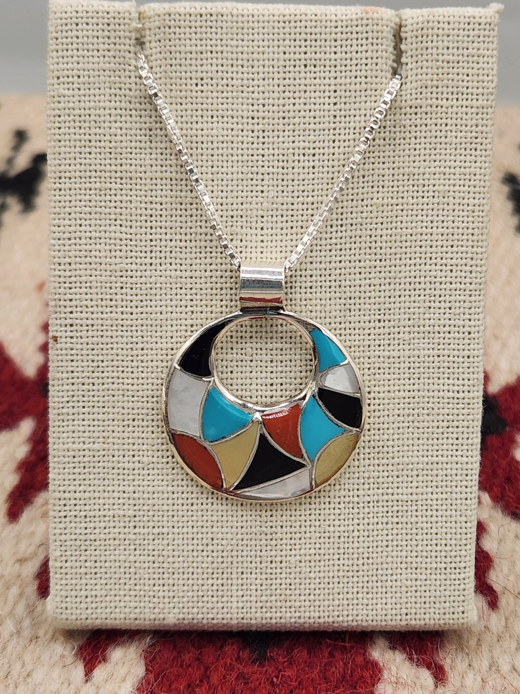 MULTI STONE INLAY CIRCLE PENDANT  - ZUNI - EMMA BOONEY