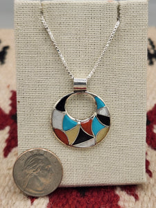 MULTI STONE INLAY CIRCLE PENDANT  - ZUNI - EMMA BOONEY