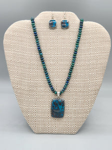 CHRYSOCOLLA NECKLACE & EARRINGS - RECTANGLE