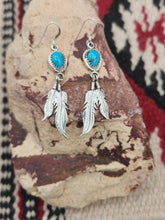 Load image into Gallery viewer, TURQUOISE EARRINGS WITH 2 FEATHERS - ANNIE SPENCER
