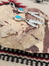 Load image into Gallery viewer, TURQUOISE EARRINGS WITH 2 FEATHERS - ANNIE SPENCER
