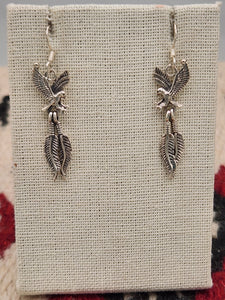 EAGLE WITH 2 FEATHERS EARRINGS - STERLING SILVER