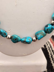 TURQUOISE BEADED NECKLACE  - 20"